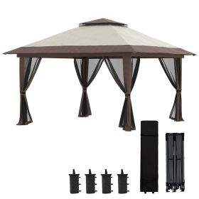 Outsunny Garden Gazebo Oasis: 13x13ft Netted Pop Up Canopy Tent in Beige