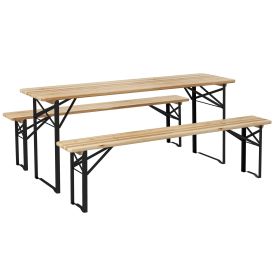 Outsunny Portable Wooden Picnic Table 6FT Beer Table Set with Benches German Style Anti-Injury Design for Patio Dining