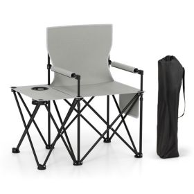 Oversized Foldable Camping Chair with Side Table & Cup Holder, 330 LBS Capacity for Outdoor Use-Gray