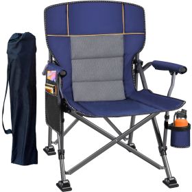 Camping Chairs for Adults, Portable Folding Lawn Chairs with Side Pockets Cup Holder for Outside, Fishing, Camp Garden, Dark Blue