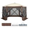 Pop Up Gazebo Tent, Pop-Up Screen Tent 6 Sided Canopy Sun Shelter with 6 Removable Privacy Wind Cloths & Mesh Windows