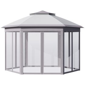 Outsunny 11' x 13' Pop Up Gazebo Canopy Tent with Zippered Mesh Sidewalls and Carrying Bag, Event Tent Shelter for Patio Garden Backyard, Gray