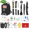 47Pcs Emergency Survival Kit Survival EDC Gear Equipment Tool First Aid Supplies Kit Tools with Pouch for Hiking Hunting Disaster Camping Adventure