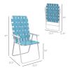 Patio Folding Chairs Set of 2 Blue with Armrests Classic Outdoor Camping Portable Lawn Chairs for Comfort