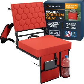 Alpcour Folding Reclining Stadium Seat with Back Support for Bleachers (Color: Red, size: 17" Wide)