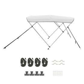 3 Bow Boat Bimini Tops, 600D Polyester Canopy with Aluminum Alloy Frame, Waterproof & Sun Shade Boat Awning Canopy with Storage Bag, 2 Support Poles (Color: Light grey, size: 72x(79-84)x46 inch)