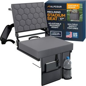 Alpcour Folding Reclining Stadium Seat with Back Support for Bleachers (Color: Grey, size: 17" Wide)