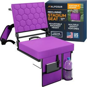 Alpcour Folding Reclining Stadium Seat with Back Support for Bleachers (Color: Purple, size: 17" Wide)