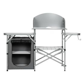Foldable Outdoor BBQ Portable Grilling Table with Windscreen Bag (Color: Gray)