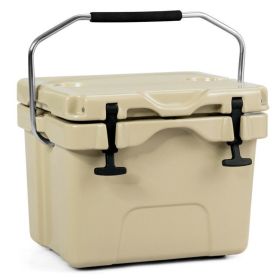 16 Quart 24-Can Capacity Portable Insulated Ice Cooler with 2 Cup Holders (Color: Khaki)